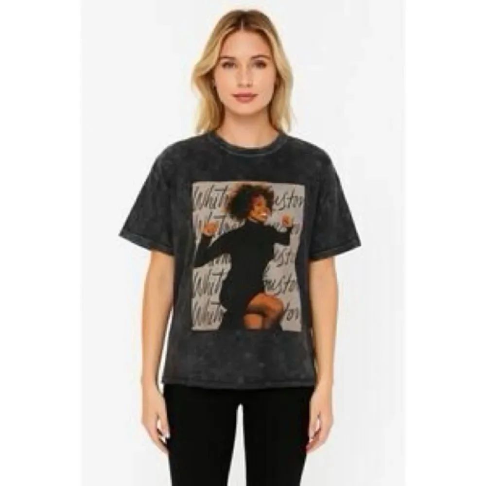 Whitney Houston Women's Acid Wash Graphic T Shirt Top 100% Cotton Size Small